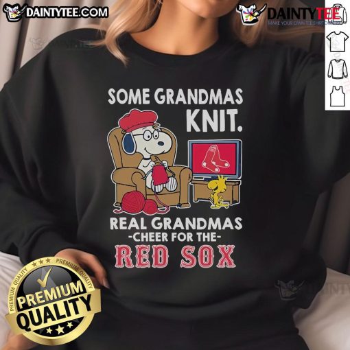 Cute Snoopy the Peanuts sweatshirt for grandmas cheering for the Boston Red Sox, perfect for baseball fans.