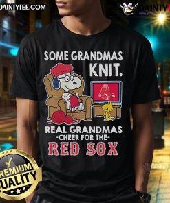 Cute Snoopy The Peanuts t-shirt for grandmas cheering for the Boston Red Sox, showcasing playful knit design.