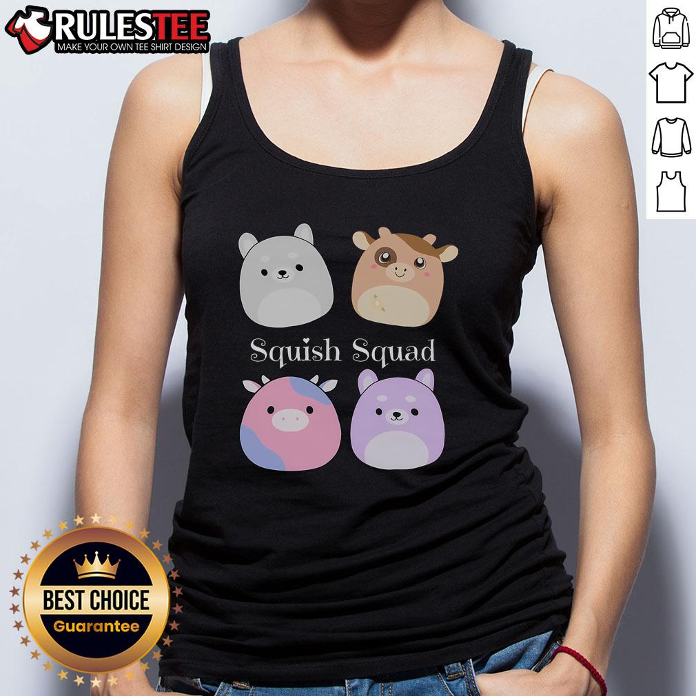 Cute Squish Squad Stuffed Animal Mallow Plush Collector Soft Toy Tank Top Alt Text: Cute Squish Squad Mallow plush collector soft toy tank top featuring adorable, colorful stuffed animals.