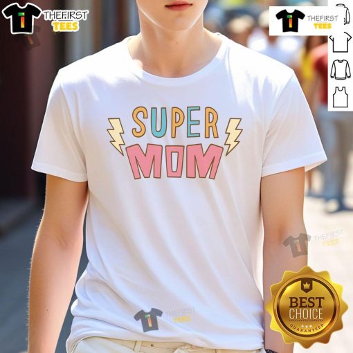 Adorable 'Cute Super Mom' Mother's Day T-Shirt design featuring vibrant colors and playful graphics, perfect for celebrating moms.
