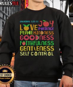 Colorful Cute The Fruit of the Spirit Christian Bible Verse Sweatshirt featuring inspirational text and vibrant design.