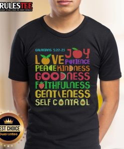 Alt Text: Cute The Fruit Of The Spirit Christian Bible Verse T-Shirt featuring colorful fruits and inspirational text design.