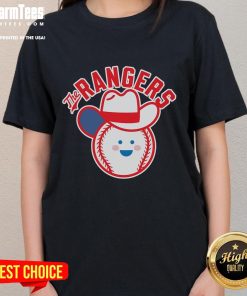Alt Text: Cute Rangers baseball cowboy ladies tee featuring a stylish design perfect for game day and casual outings.