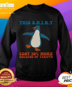 Adorable sweatshirt featuring penguins with a slogan about tariffs, perfect for expressing support against tariffs.