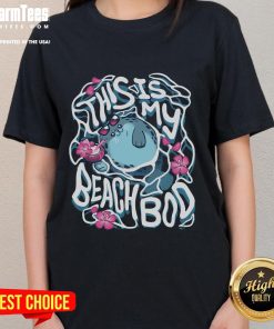 Cute 'This Is My Beach Bod' ladies tee featuring a fun summer design, perfect for beach outings and casual wear.