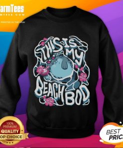 Cute 'This Is My Beach Bod' sweatshirt displayed on a beach background, perfect for summer outings and casual wear.