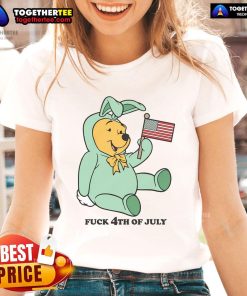 Cute Winnie the Pooh 4th of July tee featuring American flag design for ladies, perfect for celebrating Independence Day.