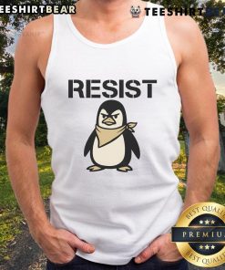Funny angry penguin graphic on a resist protest tank top, perfect for making a statement at rallies or casual wear.