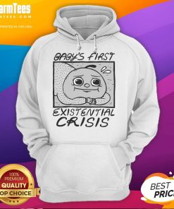 Funny Baby's First Existential Crisis Hoodie on an adorable baby, featuring a playful design for a lighthearted look.