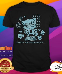 Cute cat graphic on a funny Back To The Drawing Board T-shirt, perfect for cat lovers and creative minds.