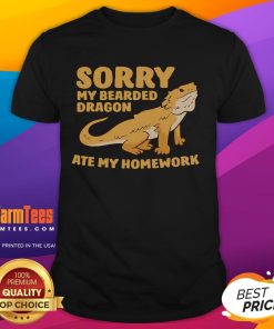 Funny Bearded Dragon T-Shirt featuring a bearded dragon with the phrase 'My Bearded Dragon Ate My Homework'.