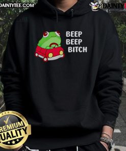 Alt Text: Funny Beep Beep Bitch Frog Hoodie featuring a cartoon frog design, perfect for casual wear and humor lovers.