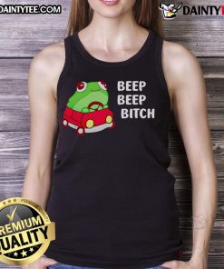 Funny Beep Beep Bitch Frog Tank Top featuring a playful frog graphic, perfect for casual summer outfits and humor lovers.