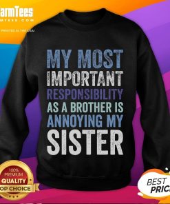Funny brother in sweatshirt teasing sister, showcasing sibling rivalry humor with playful antics.