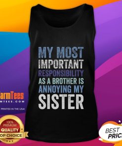 Funny brother in a tank top playfully annoying his sister, capturing sibling rivalry moments with humor and love.