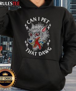 Funny 'Can I Pet That Dawg' dog wolf tattoo art hoodie design featuring vibrant imagery and playful text.