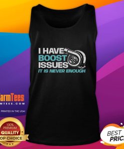 Funny racing car lover tank top with 'Boost Issues' slogan, perfect for automotive enthusiasts and motorsport fans.