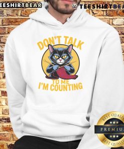 Funny cat in a hoodie with Don't Talk to Me, I'm Counting text, perfect for knitting lovers and cat enthusiasts.