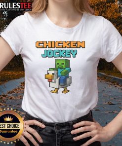 Funny chicken jockey zombie pixel art on a ladies tee, perfect for zombie gamer enthusiasts and unique apparel lovers.