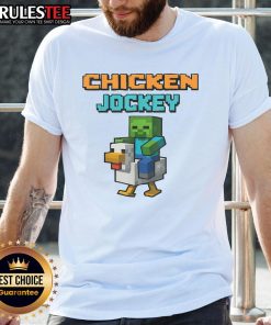 Alt Text: Funny chicken jockey zombie pixel art design on a gamer t-shirt, perfect for zombie game enthusiasts and fans of quirky fashion.
