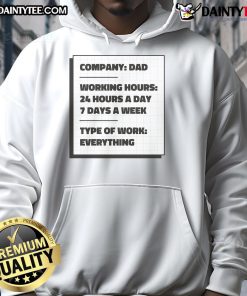 Alt Text: Funny Dad hoodie with humorous text about work, perfect for casual wear and celebrating dad jokes.