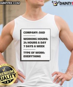 Funny Dad Company tank top featuring humorous work-related graphics, perfect for casual wear and showcasing dad humor.