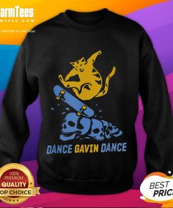 Funny dance of a cat skateboarding in a skull sweatshirt, capturing the playful spirit of Gavins Dance style.