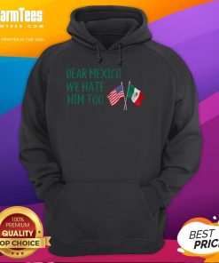 Funny hoodie with 'Dear Mexico, We Hate Him Too' text and America flag design, perfect for humor and patriotism.
