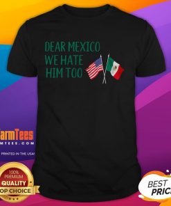 Alt Text: Funny 'Dear Mexico, We Hate Him Too' America Flag Mexico T-Shirt featuring humorous graphic design for casual wear.