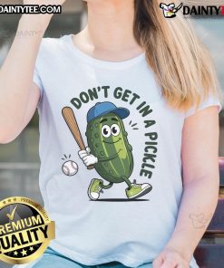 Alt Text: Funny Don't Get In A Pickle baseball ladies tee showcasing a playful design perfect for softball fans.
