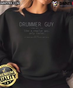 Funny drummer guy definition on a vintage drums sweatshirt, featuring a playful design and vibrant colors for drumming fans.