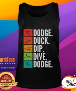 Funny duck dip dive graphic on a dodgeball tank top, perfect for game enthusiasts and casual wear.