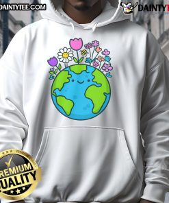Alt Text: Cute Earth character in a floral hoodie celebrating Funny Earth Day 2025, promoting environmental awareness and joy.