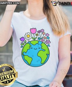 Cute Earth illustration with floral accents on a Funny Earth Day 2025 ladies tee, perfect for eco-friendly fashion.