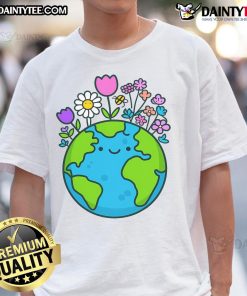 Alt Text: Cute Earth Day 2025 T-shirt featuring a funny floral design of the Earth, perfect for eco-friendly celebrations.