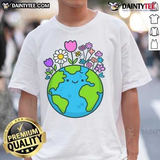 Alt Text: Cute Earth Day 2025 T-shirt featuring a funny floral design of the Earth, perfect for eco-friendly celebrations.