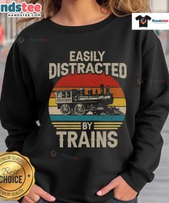 Cozy sweatshirt featuring a funny design for train lovers, perfect for sunset views and easily distracted by trains.