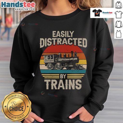 Cozy sweatshirt featuring a funny design for train lovers, perfect for sunset views and easily distracted by trains.