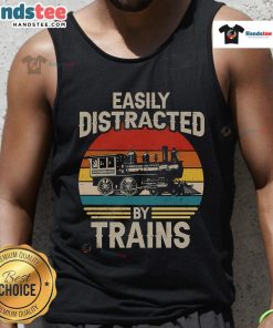 Funny tank top for train lovers featuring a sunset design, perfect for those easily distracted by trains.