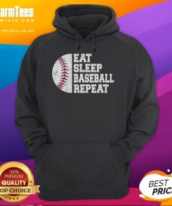Funny Eat Sleep Baseball Repeat hoodie on a baseball player, perfect for baseball fans and casual wear.