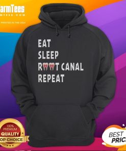 Funny Eat Sleep Root Canal Repeat Dentist Endodontist Hoodie design with dental-themed graphics and vibrant colors.