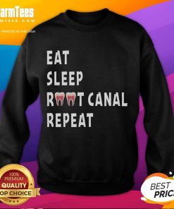 Funny Eat Sleep Root Canal Repeat sweatshirt for dentists and endodontists, perfect for dental humor lovers.