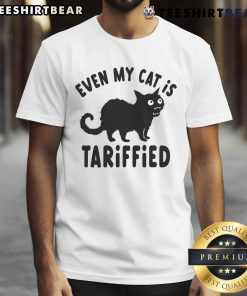 Alt Text: Funny 'Even My Cat Is Terrified' T-shirt featuring a creepy cat face design, perfect for cat lovers and Halloween.
