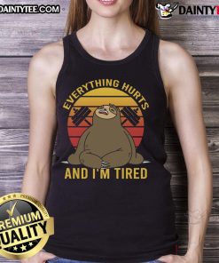 Funny workout tank top with 'Everything Hurts and I'm Tired' text, perfect for gym enthusiasts who love humor.