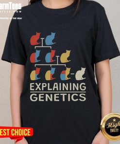 Funny cat teacher explaining genetics in a genomics biology class on a ladies tee shirt design.