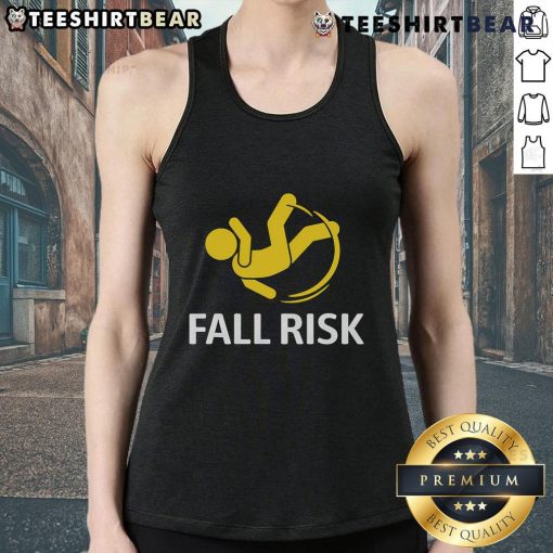 Funny Fall Risk Tank Top featuring humorous design about balance issues, perfect for those with a playful spirit.
