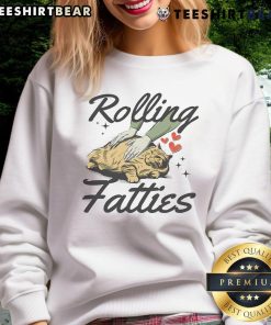 Alt Text: Funny fat cat rolling on a colorful cat sweatshirt, perfect for cat lovers and those who enjoy humorous pet apparel.