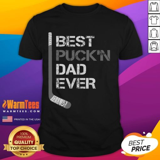 Funny Father's Day Hockey Dad T-Shirt with 'Best Puck'N Dad Ever' slogan, perfect gift for hockey-loving dads.