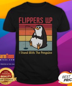 Funny Flippers Up I Stand With The Penguins vintage t-shirt featuring playful penguin graphics on a retro-style shirt.
