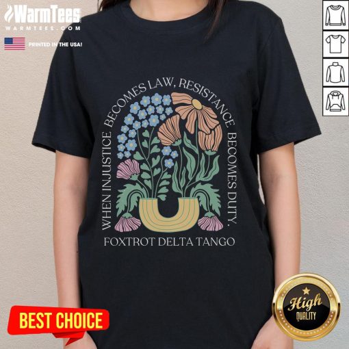 Funny Foxtrots Delta Tangos Flower Boho Ladies Tee featuring a vibrant floral design and playful text.
